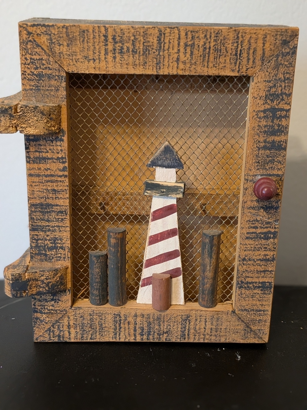 Rustic Nautical- Themed Wooden Hanging Key Cabinet